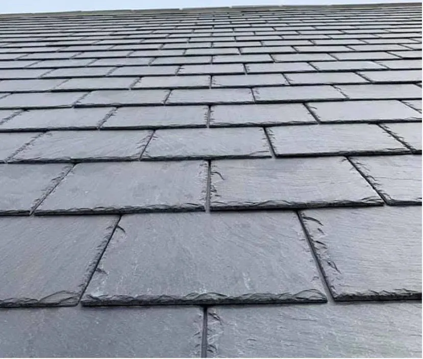 Close-up of newly laid natural slates in neat courses